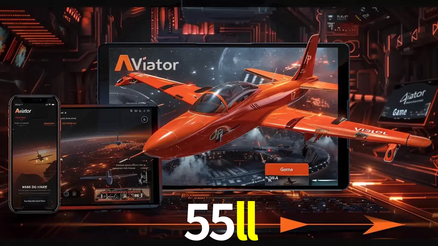Apresentação tecnológica do jogo Aviator com um avião saindo da tela de um tablet, demonstrando a experiência imersiva em múltiplos dispositivos no 55ll.