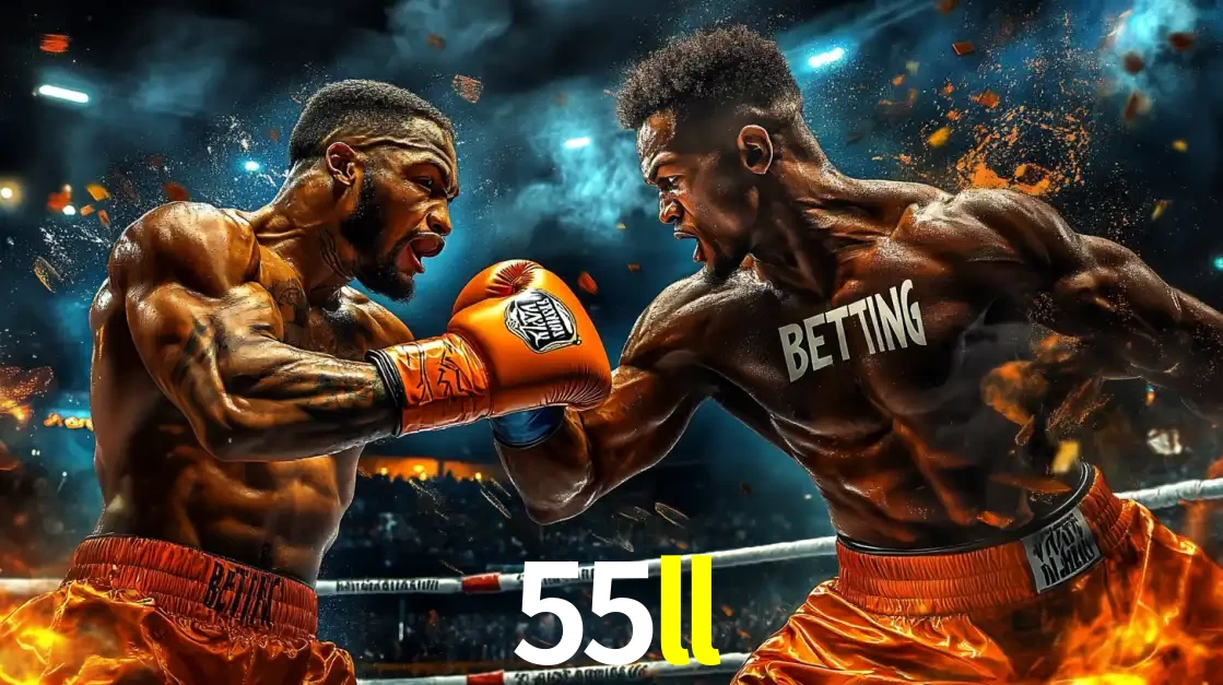 Dois boxeadores em uma luta intensa e explosiva, representando a adrenalina e as oportunidades de apostas em esportes de combate disponíveis na plataforma 55ll.