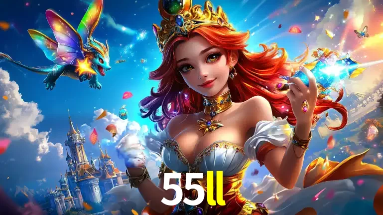 A princesa de um reino de fantasia mágico, com seu pequeno dragão, apresentando um mundo de prêmios encantados nos jogos de caça-níqueis do cassino 55ll.